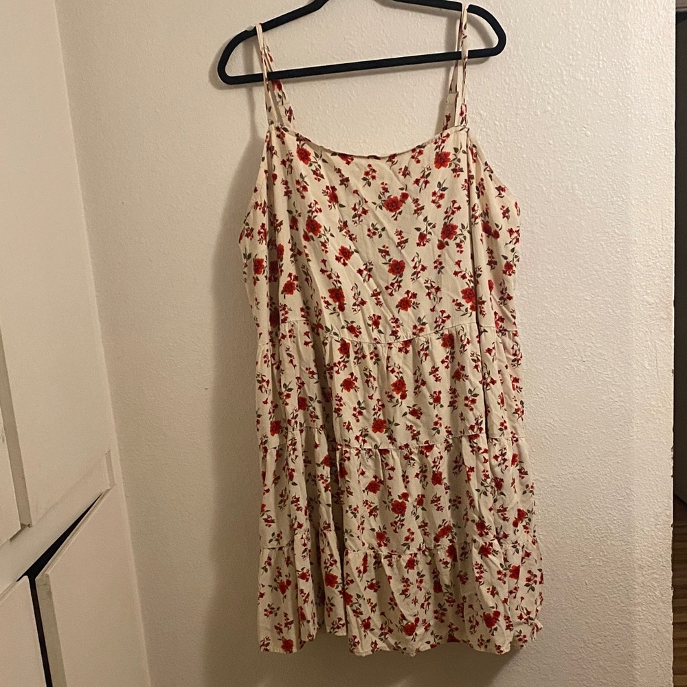 Cream Floral Spaghetti Strap Sundress with Red Flowers